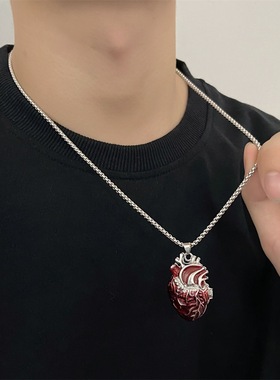 欧美心项炼retro fashion that can open red heart box necklace