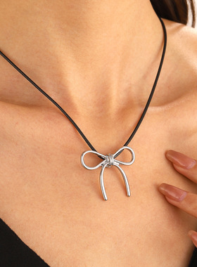 Cross border temperament metal bow necklace collarbone chain