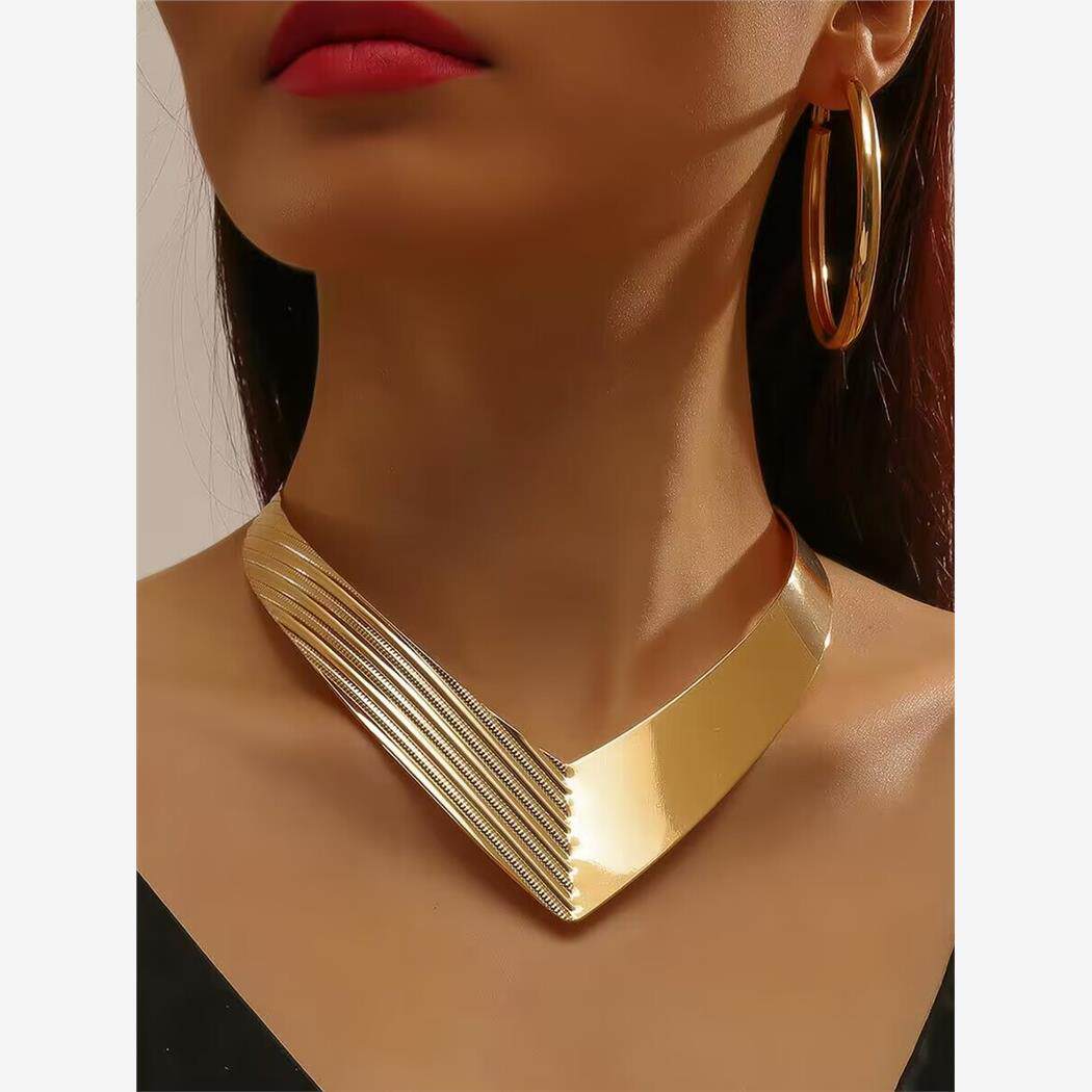 欧美夸张朋克合金V领项圈 choker necklace suit earrings women