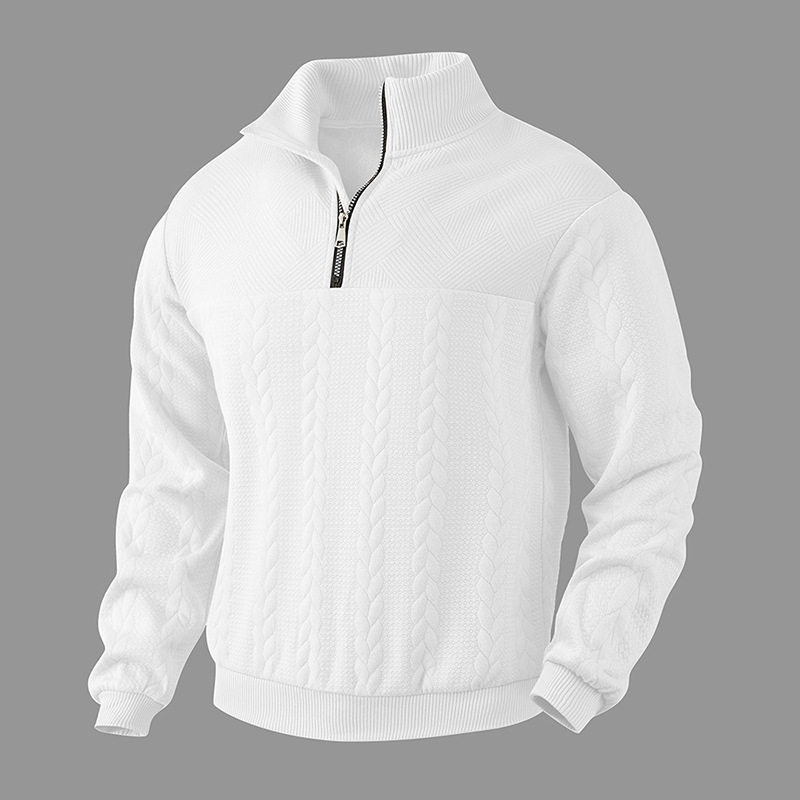 秋冬复古立领拉链套头卫衣男宽松针织长袖上衣Men sweatshirt