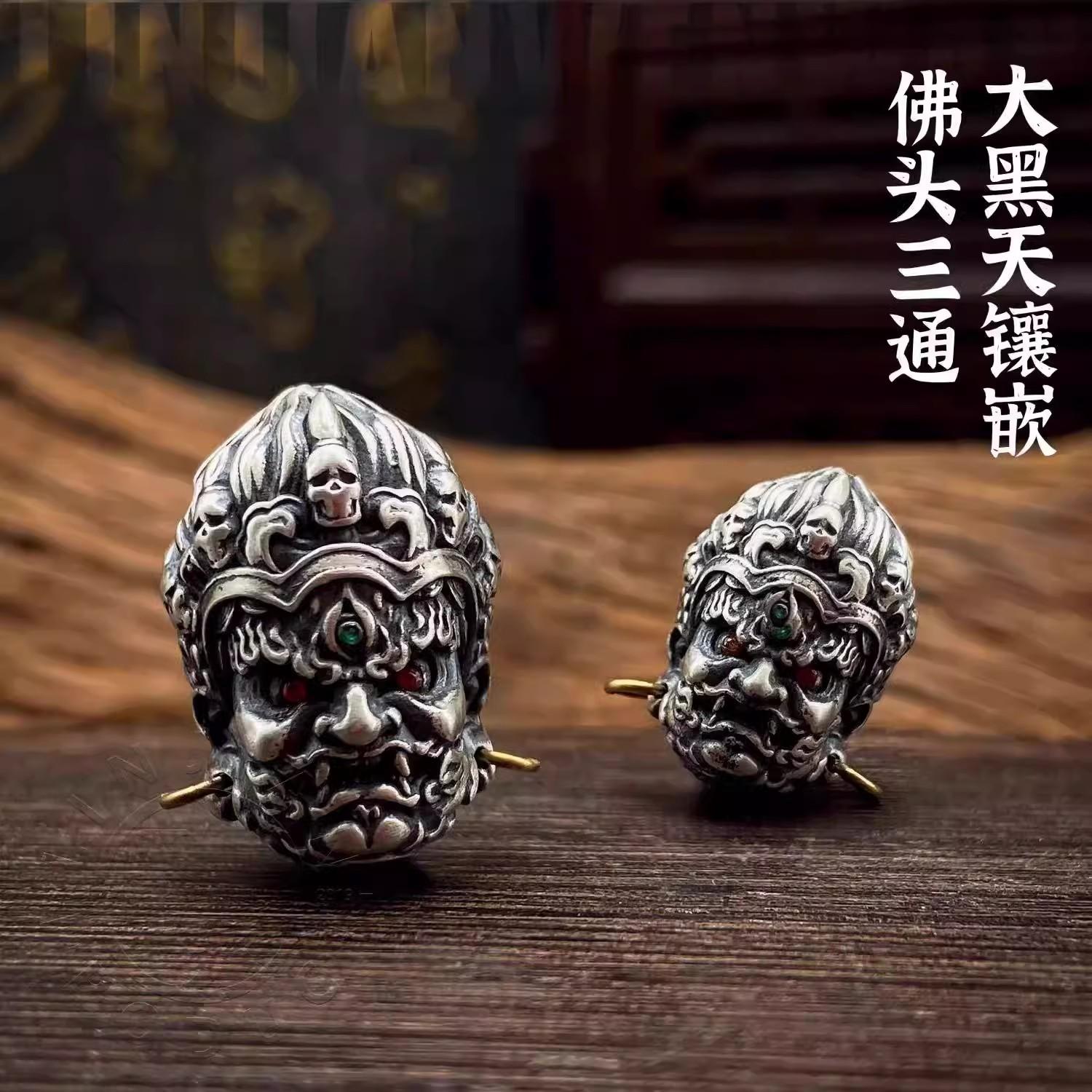 s925银精工大黑天佛头三通隔珠