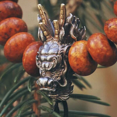 手工精致diy纯银中国龙三通吊坠转运珠925银生肖DIY文玩手串配饰