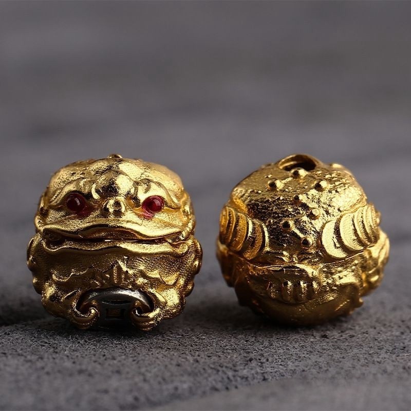 手工电镀金蟾招财进宝隔珠背云文玩佛珠菩提手工925银配饰配件