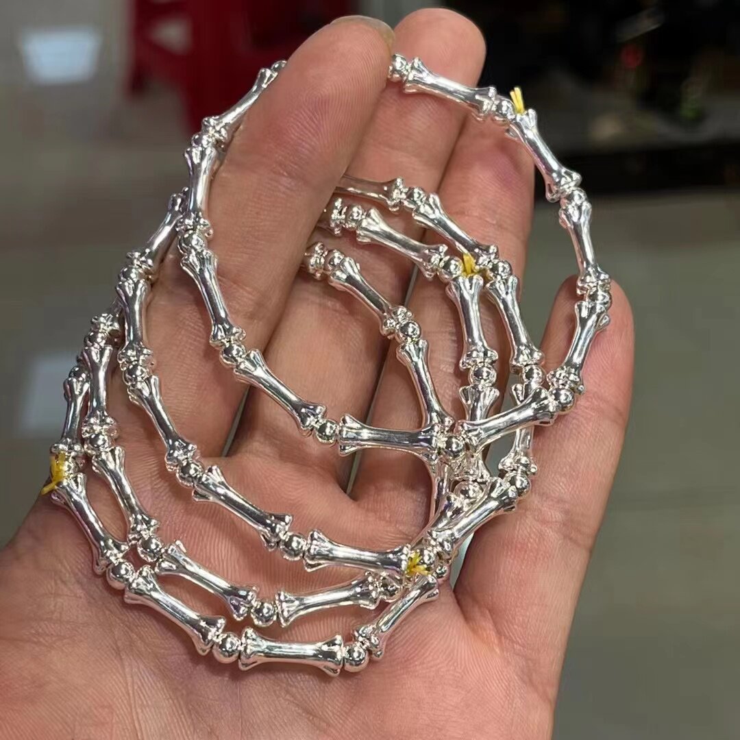 925银手链 925银手串骨头手链作旧不怕水不怕汗洗澡可戴穿搭叠戴