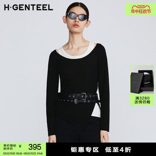 黑白经典 圆领羊毛毛衫 新品 H·GENTEEL荷高春秋女装