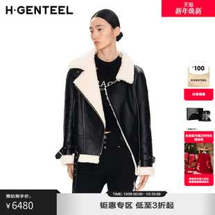 简约酷飒外套 女皮黑白机车风格 H·GENTEEL荷高新款 秋冬装