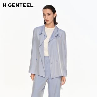 H·GENTEEL荷高新款 型简约荡领侧开叉外套 夏装 女宽松版