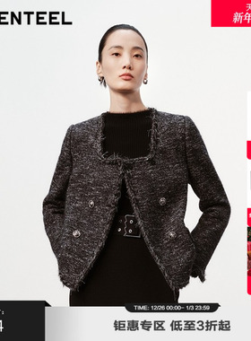 H·GENTEEL荷高新款冬装女复古夹花小香风短外套GUE43520640