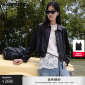 小 皮 气系列 H·GENTEEL荷高2025新冬女时尚 小羊皮翻领外套