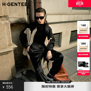 女光滑高腰袢带饰袋休闲舒适长裤 H·GENTEEL荷高新款 春装