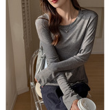 W灰色插肩袖打底衫女新款莱赛尔高级感时尚洋气长袖上衣，女装T恤，搜酷衣阁