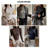 莱赛尔季半高领打底衫女内搭长袖t恤百搭中领设计感上衣，女装T恤，搜酷衣阁