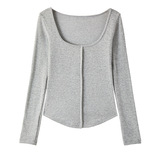 W白色仿羊绒打底衫女新款设计感方领显瘦内搭长袖上衣可外穿，女装T恤，搜酷衣阁