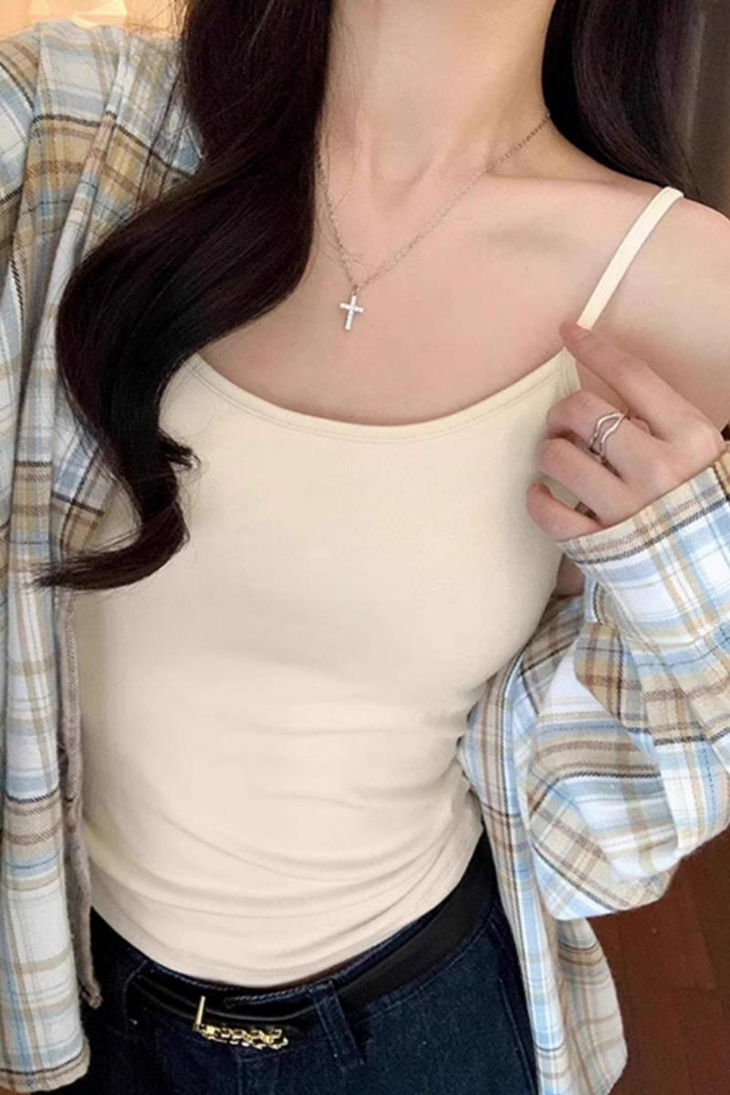 H587小吊带设计感显瘦修身辣妹上衣女内搭背心夏季性感t桖百搭，女装T恤，搜酷衣阁