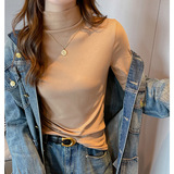 W秋冬季半高领德绒磨毛打底衫女高级感修身显瘦气质外穿内搭上衣，保暖内衣，搜酷衣阁