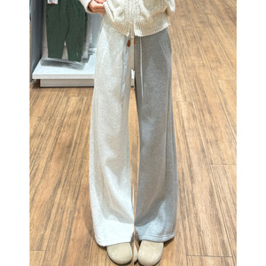 白灰色加绒lulu同款卫裤女秋冬季加厚羊羔绒运动裤窄版显瘦阔腿裤，女装休闲裤，搜酷衣阁