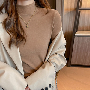 秋冬季半高领德绒磨毛加绒打底衫女士内搭高级感修身中领t恤上衣,保暖内衣,搜酷衣阁