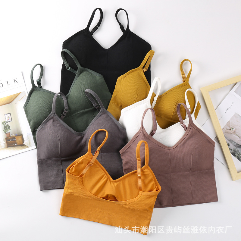 卡卡同款大U型螺纹美背裹胸抹胸无缝无钢圈打底运动背心吊带内衣，抹胸，搜酷衣阁