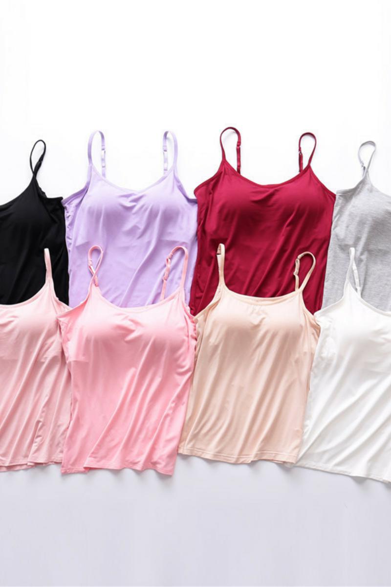 带胸垫吊带背心女无钢圈免文胸瑜伽运动修身打底衫，女装背心吊带，搜酷衣阁