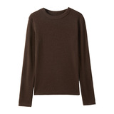 莱赛尔圆领纯色百搭设计感拼接长袖打底衫女内搭t恤上衣，女装T恤，搜酷衣阁