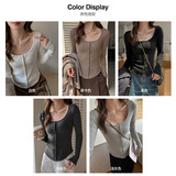 W白色仿羊绒打底衫女新款设计感方领显瘦内搭长袖上衣可外穿，女装T恤，搜酷衣阁