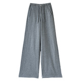 浅灰色加绒阔腿糯米裤女秋冬新款慵懒垂感老钱风直筒加厚西装卫裤，女装休闲裤，搜酷衣阁