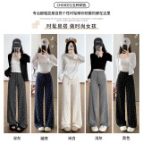 蕾丝腰拼接休闲碎花阔腿裤女春秋设计感高腰垂感显瘦拖地直筒长裤，女装休闲裤，搜酷衣阁