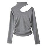 W白色半高领设计感打底衫女秋冬季性感辣妹修身显瘦抽褶正肩上衣，保暖内衣，搜酷衣阁