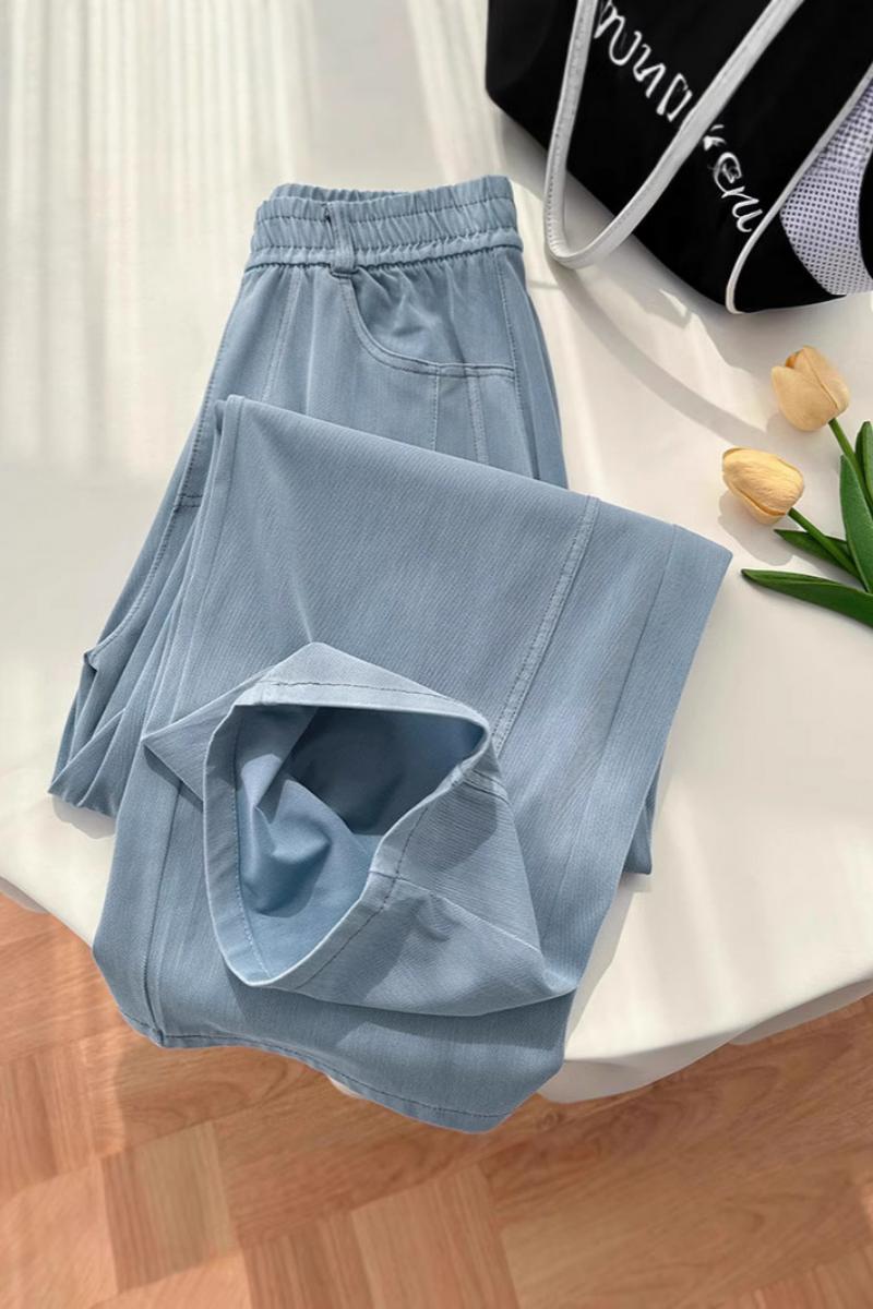 牛仔弯刀阔腿裤女2025春夏薄款高腰宽松冰丝垂感直筒拖地裤子，女装牛仔裤，搜酷衣阁