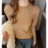 W秋冬季小圆领正肩长袖打底衫女高级感简约纯色内搭修身显瘦上衣，保暖内衣，搜酷衣阁