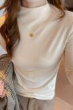 W秋冬季半高领德绒磨毛打底衫女高级感修身显瘦气质外穿内搭上衣，保暖内衣，搜酷衣阁