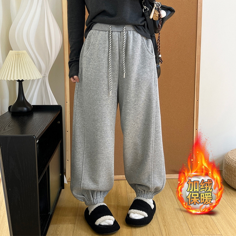 灰色束脚运动裤子女秋冬新款2025加绒加厚高腰显瘦休闲小个子卫裤，女装休闲裤，搜酷衣阁