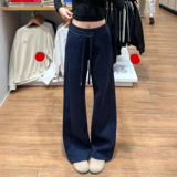 藏青色lulu同款运动裤女秋冬新款加绒宽松慵懒风高腰窄版阔腿卫裤，女装休闲裤，搜酷衣阁