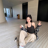 美式辣妹美背纯欲内搭女短款U领上衣可外穿挂脖吊带背心一体杯，女装背心吊带，搜酷衣阁