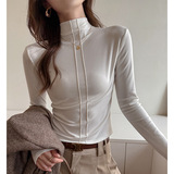 W半高领天丝莱赛尔打底衫女秋冬设计感小众韩系灰色内搭长袖上衣，保暖内衣，搜酷衣阁