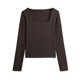 W秋冬季新款方领正肩长袖打底衫女士高级感纯棉内搭修身显瘦上衣，保暖内衣，搜酷衣阁