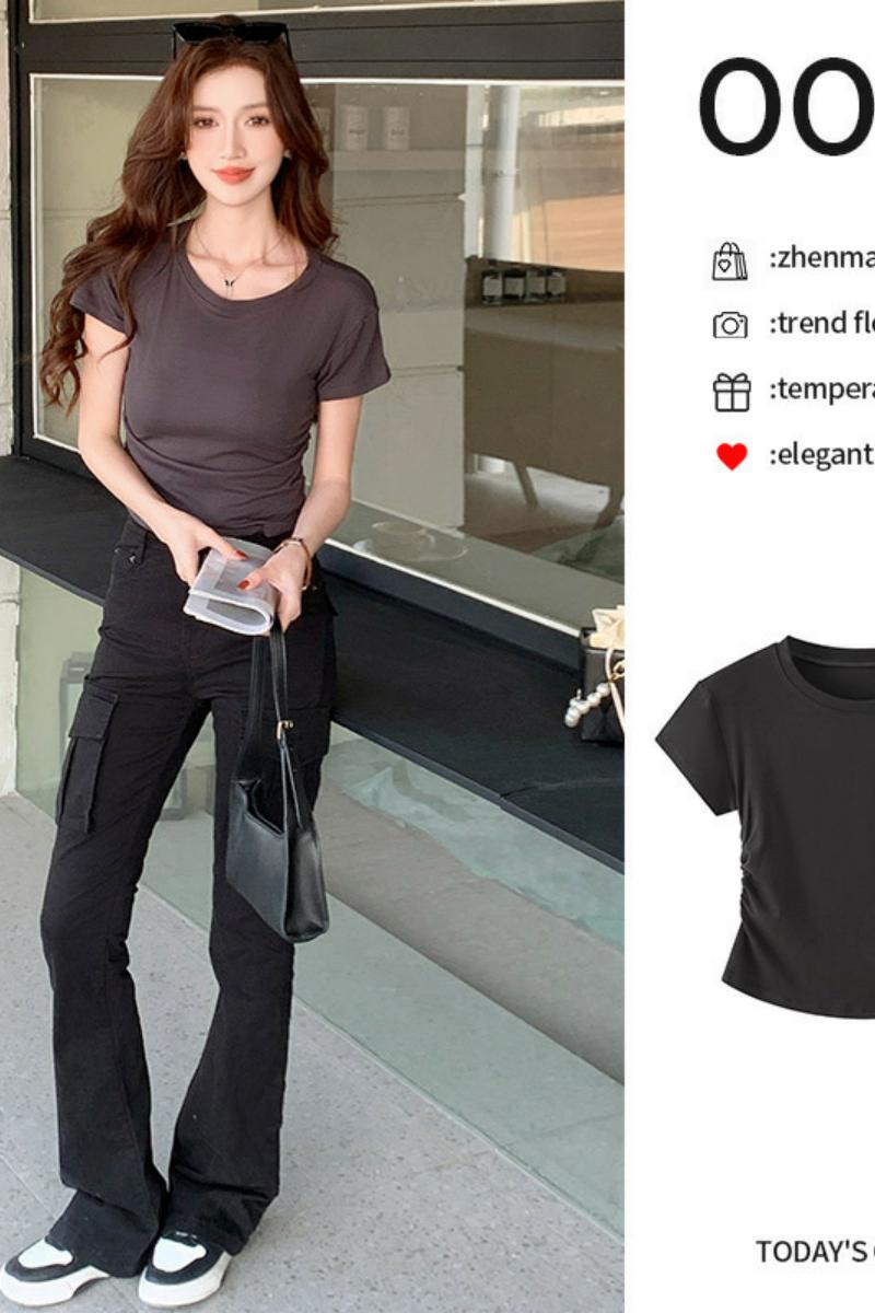 H239定制短袖t恤女夏季韩版修身圆领上衣内搭时尚辣妹显瘦百搭潮，女装T恤，搜酷衣阁