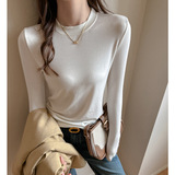 W韩系圆领天丝羊毛打底衫女秋冬新款高级感内搭正肩显瘦灰色上衣，保暖内衣，搜酷衣阁