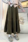 咸菜色百褶裙半身裙女秋冬季中长款A字裙2026新款高腰长裙子伞裙，女装半身裙，搜酷衣阁