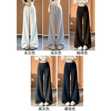 米白色软糯阔腿裤女秋冬季新款高腰运动卫裤小个子加绒加厚糯米裤，女装休闲裤，搜酷衣阁