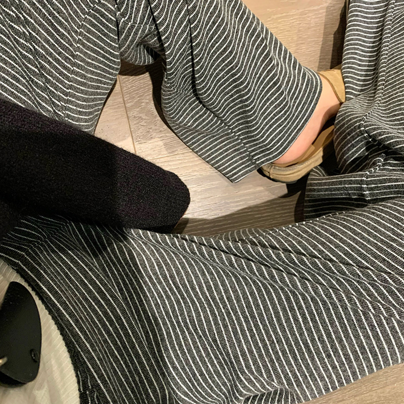 条纹裤子女春秋新款休闲高腰宽松拖地长裤遛弯裤松弛感直筒阔腿裤，女装休闲裤，搜酷衣阁