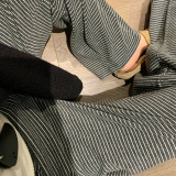 条纹裤子女春秋新款休闲高腰宽松拖地长裤遛弯裤松弛感直筒阔腿裤，女装休闲裤，搜酷衣阁
