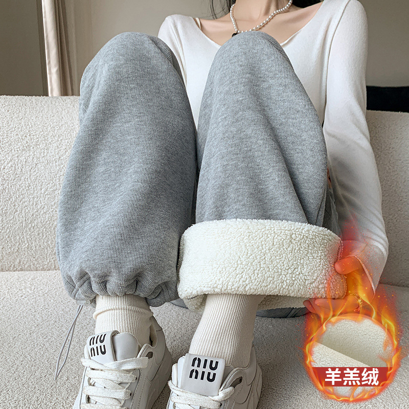 羊羔绒东北厚棉裤超厚运动裤女加绒卫裤秋冬季休闲裤直筒裤子女款，女装休闲裤，搜酷衣阁