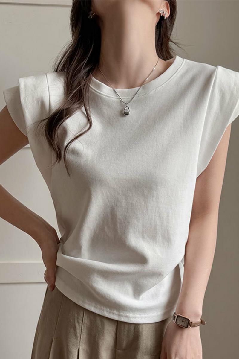 工厂新款白色短袖t恤女春夏宽松显瘦设计感小众韩版内搭无袖上衣，女装T恤，搜酷衣阁