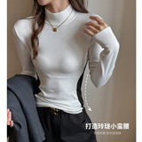 W新款拼接长袖t恤女秋冬天丝莱赛尔设计感小众修身半高领内搭上衣，保暖内衣，搜酷衣阁