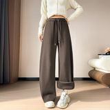 加绒加厚阔腿裤秋冬季2026新款女高腰宽松显瘦休闲直筒运动裤卫裤，女装休闲裤，搜酷衣阁