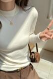 仿羊绒加厚磨毛半高领打底衫女内搭中领可外穿基础款上衣t恤，女装T恤，搜酷衣阁