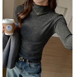 W秋冬季仿羊绒磨毛打底衫女式基础款加厚保暖半高领正肩内搭上衣，保暖内衣，搜酷衣阁
