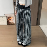 撞色条纹阔腿裤女春秋高腰垂感宽松休闲拖地长裤慵懒松弛感遛弯裤，女装休闲裤，搜酷衣阁
