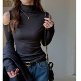 半高领季露肩性感长袖打底衫女内搭时尚洋气t恤修身显瘦上衣，女装T恤，搜酷衣阁